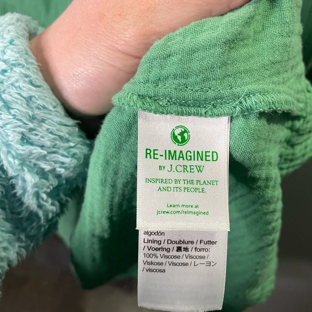 NWT J. Crew Green Squareneck Soft Gauze Dress Smocked Back Spring Summer